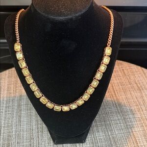 Fossil Rose Gold Toned Necklace with Green Stones